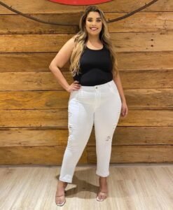 CALÇA CROPPED BRANCA PLUS SIZE